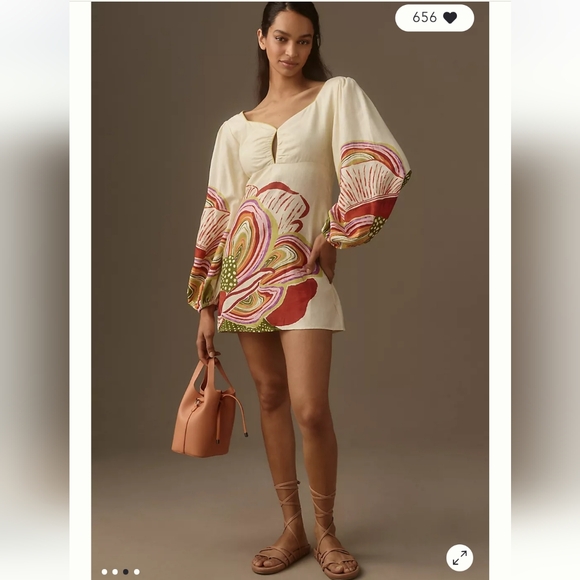 FARM Rio Dresses & Skirts - FARM Rio Cream Mini Dress with Pink, Red & Green Floral Print